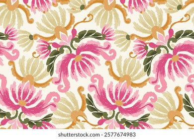 Ikat,Ikat seamless pattern,Ikat flower seamless pattern,vector illustration,damask flower seamless pattern,hand drawn background,baroque style.design for texture,fabric,clothing,decoration,print.