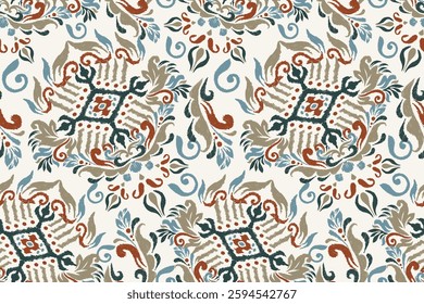 Ikat,Ikat seamless pattern,Ikat flower seamless pattern,vector illustration,damask flower seamless pattern,hand drawn background,baroque style.design for texture,fabric,clothing,decoration,print,sari