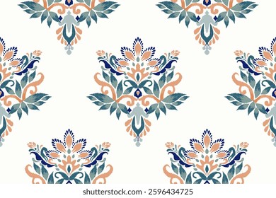 Ikat,Ikat seamless pattern,Ikat flower seamless pattern,vector illustration,damask flower seamless pattern,hand drawn background,baroque style.design for texture,fabric,clothing,decoration,print,tile
