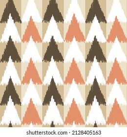 Ikat.Seamless pattern of triangle repeat.Abstract background.Tribal embroidery.Bohemian style.Wallpaper.Vector.Illustration.