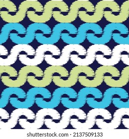 Ikat.Seamless pattern of wave curve shape.Embroidery.Abstract background.Vector.Illustration.
