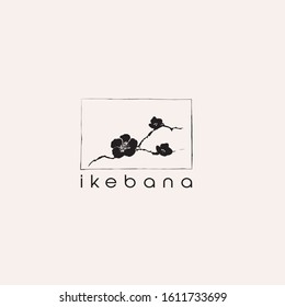 Ikebana illustration in a rectangle frame. Logo and branding for ikebana workshops and trainings.