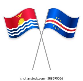 I-Kiribati and Cabo Verdean crossed flags. Kiribati combined with Cape Verde isolated on white. Language learning, international business or travel concept.