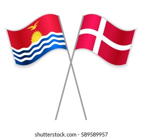 I-Kiribati and Danish crossed flags. Kiribati combined with Denmark isolated on white. Language learning, international business or travel concept.