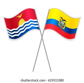 I-Kiribati and Ecuadorian crossed flags. Kiribati combined with Ecuador isolated on white. Language learning, international business or travel concept.