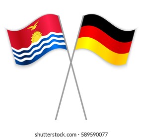 I-Kiribati and German crossed flags. Kiribati combined with Germany isolated on white. Language learning, international business or travel concept.