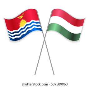 I-Kiribati and Hungarian crossed flags. Kiribati combined with Hungary isolated on white. Language learning, international business or travel concept.