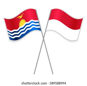 I-Kiribati and Indonesian crossed flags. Kiribati combined with Indonesia isolated on white. Language learning, international business or travel concept.