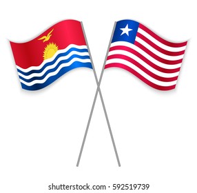 I-Kiribati and Liberian crossed flags. Kiribati combined with Liberia isolated on white. Language learning, international business or travel concept.