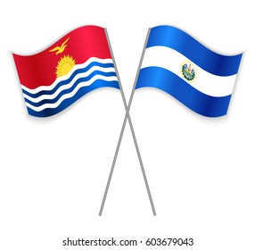 I-Kiribati and Salvadoran crossed flags. Kiribati combined with El Salvador isolated on white. Language learning, international business or travel concept.