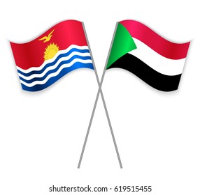 I-Kiribati and Sudanese crossed flags. Kiribati combined with Sudan isolated on white. Language learning, international business or travel concept.