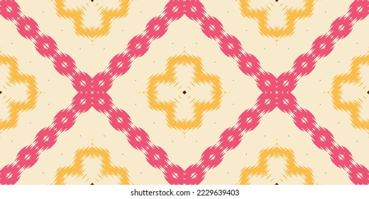 Ikkat or Ikat flower tribal cross Seamless Pattern. Ethnic Geometric Ikkat Batik Digital vector textile Design for Prints Fabric saree Mughal brush symbol Swaths texture Kurti Kurtis Kurtas