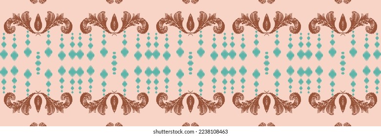 Ikkat or ikat frame batik textile seamless pattern digital vector design for Print saree Kurti Borneo Fabric border brush symbols swatches cotton