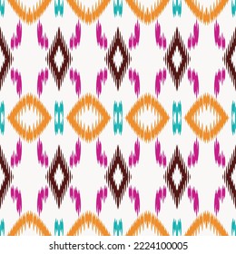 Ikkat or ikat print batik textile seamless pattern digital vector design for Print saree Kurti Borneo Fabric border brush symbols swatches designer