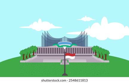 IKN Nusantara Kalimantan Indonesia new capital city presidential place building modernization project Borneo President palace government colorful icon set design