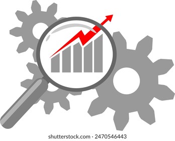 Ikon Analysis Grafik Dengan Kaca Pembesar, Vektor Datar Modern