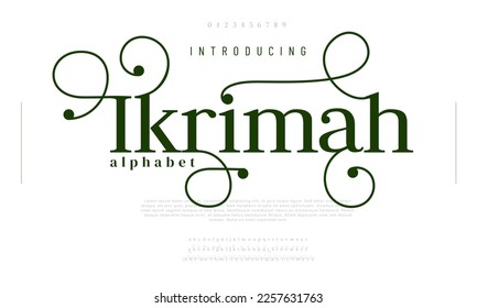 Ikrimah swash luxury font. Elegant typeface for wedding, invitation, fashion