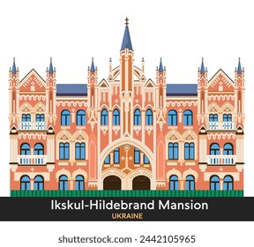 Ikskul-Hildebrand Mansion, Kyiv, Ukraine. Vector illustration