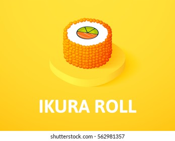 Ikura roll icon, vector symbol in flat isometric style isolated on color background