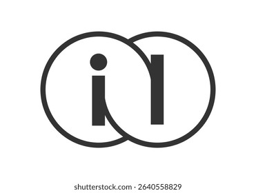 IL business company emblem with outline rounds and letters i l. Logo template of two merged circles for brand identity, logotype. Vector Infinity symbol  and technology sign.
