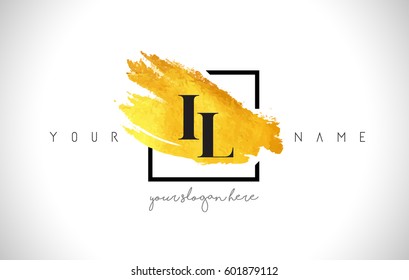 IL Golden Letter Logo Design with Creative Gold Brush Stroke and Black Frame.