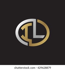 IL initial letters looping linked ellipse elegant logo golden silver black background