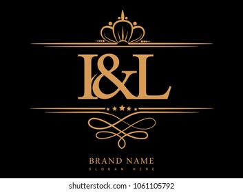 I&L Initial logo, Ampersand initial logo gold with crown and classic pattern