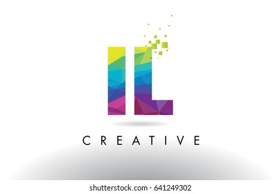IL I L Colorful Letter Design with Creative Origami Triangles Rainbow Vector.