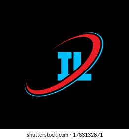 IL I L letter logo design. Initial letter IL linked circle uppercase monogram logo red and blue. IL logo, I L design. il, i l
