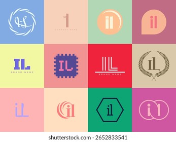IL logo company template. Letter i and l logotype. Set different classic serif lettering and modern bold text with design elements. Initial font typography. Collection trendy business identity.