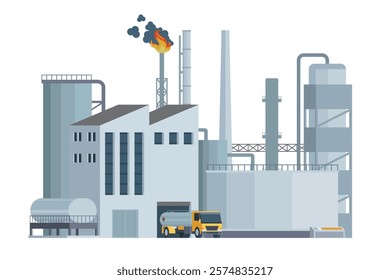 il Refinery Building Vector Illustration. Editable Chemical Factory Design with Modular Industrial Elements