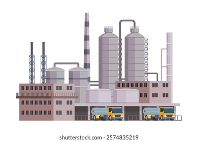 il Refinery Building Vector Illustration. Editable Chemical Factory Design with Modular Industrial Elements