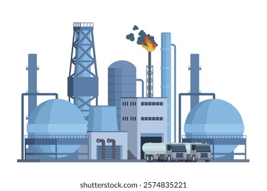 il Refinery Building Vector Illustration. Editable Chemical Factory Design with Modular Industrial Elements