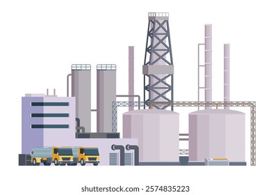 il Refinery Building Vector Illustration. Editable Chemical Factory Design with Modular Industrial Elements