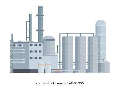 il Refinery Building Vector Illustration. Editable Chemical Factory Design with Modular Industrial Elements