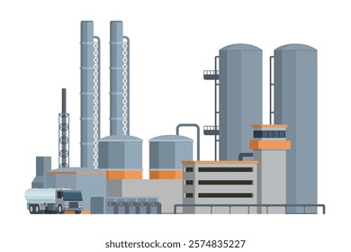 il Refinery Building Vector Illustration. Editable Chemical Factory Design with Modular Industrial Elements