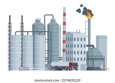 il Refinery Building Vector Illustration. Editable Chemical Factory Design with Modular Industrial Elements