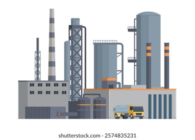 il Refinery Building Vector Illustration. Editable Chemical Factory Design with Modular Industrial Elements