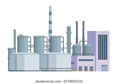 il Refinery Building Vector Illustration. Editable Chemical Factory Design with Modular Industrial Elements