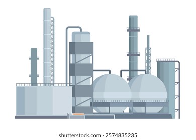 il Refinery Building Vector Illustration. Editable Chemical Factory Design with Modular Industrial Elements