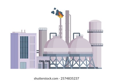 il Refinery Building Vector Illustration. Editable Chemical Factory Design with Modular Industrial Elements