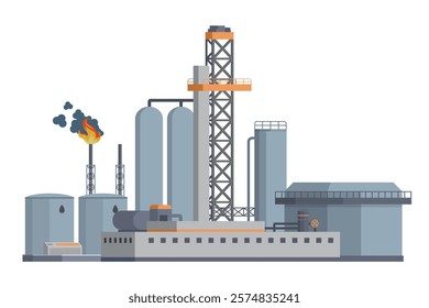 il Refinery Building Vector Illustration. Editable Chemical Factory Design with Modular Industrial Elements