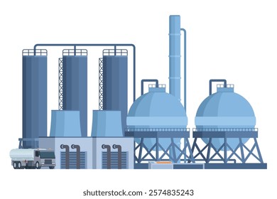 il Refinery Building Vector Illustration. Editable Chemical Factory Design with Modular Industrial Elements