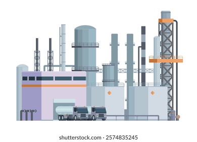 il Refinery Building Vector Illustration. Editable Chemical Factory Design with Modular Industrial Elements