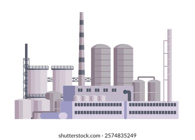 il Refinery Building Vector Illustration. Editable Chemical Factory Design with Modular Industrial Elements