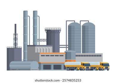 il Refinery Building Vector Illustration. Editable Chemical Factory Design with Modular Industrial Elements