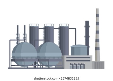 il Refinery Building Vector Illustration. Editable Chemical Factory Design with Modular Industrial Elements