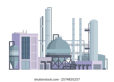 il Refinery Building Vector Illustration. Editable Chemical Factory Design with Modular Industrial Elements