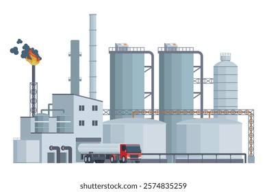 il Refinery Building Vector Illustration. Editable Chemical Factory Design with Modular Industrial Elements