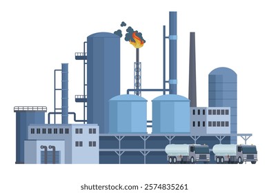 il Refinery Building Vector Illustration. Editable Chemical Factory Design with Modular Industrial Elements